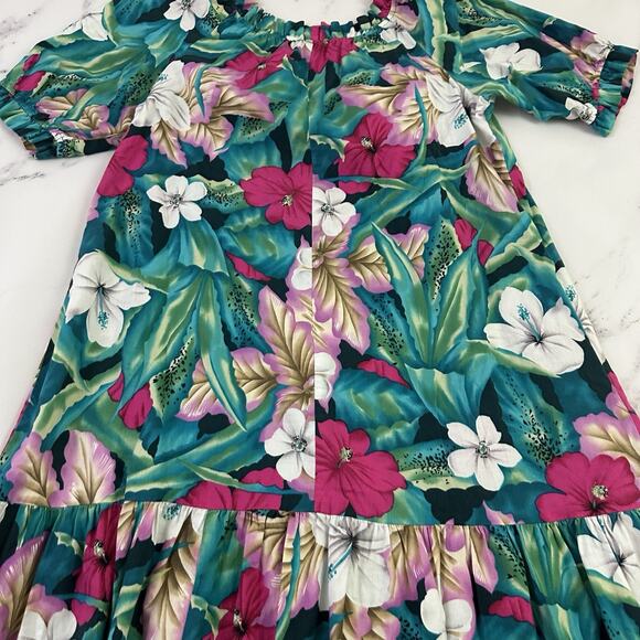 Hilo Hattie Womens Vintage 80s Muumuu Shift Dress Size M Blue Pink Hawaiian - Picture 8 of 9